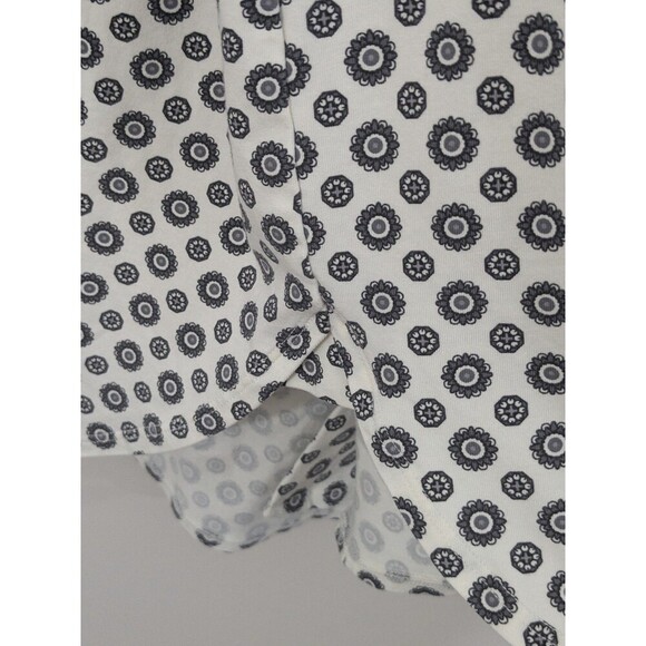 Lands End Sz 1X Blouse Shirt Button Down Top White Gray Geometric Print Career - Picture 8 of 8